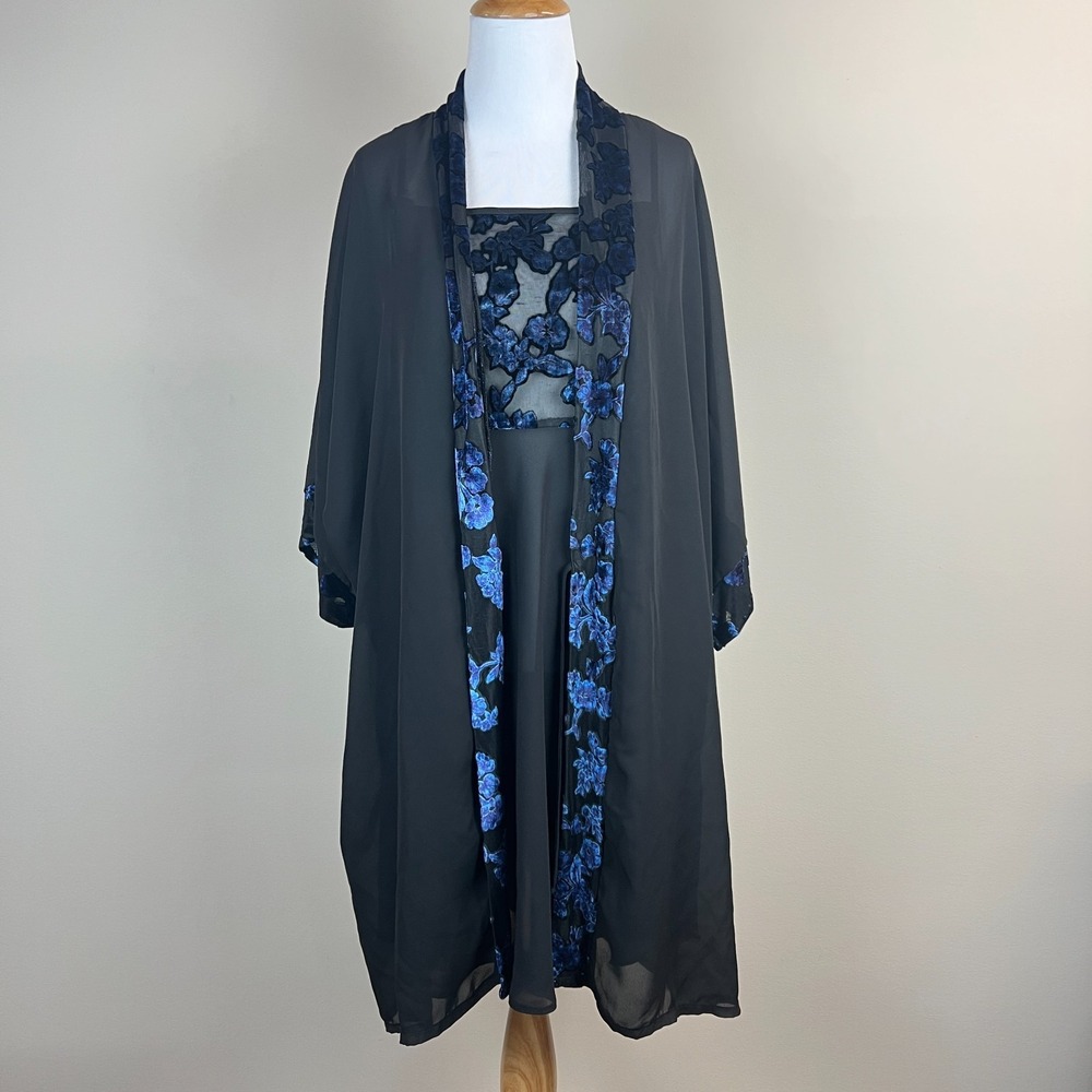 Vintage Babydoll Sheer Chemise Slip Dress Robe Set 2X Velvet Burnout Whimsigoth